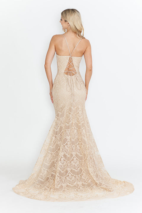 Formal Prom Lace Fitted Long Evening Dress Lenovia 8338