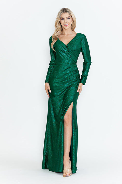 Long Sleeve Mother of the Bride Formal Glitter Dress Lenovia 5323