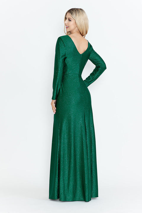 Long Sleeve Mother of the Bride Formal Glitter Dress Lenovia 5323