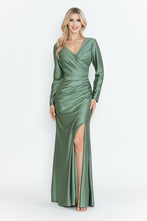 Long Sleeve Mother of the Bride Formal Glitter Dress Lenovia 5323