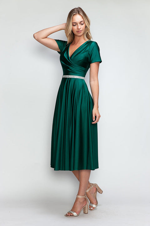 Tea Length Pleated Cocktail Dress Lenovia 5274