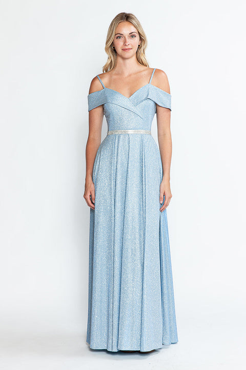 Long Pleated Formal Metallic Prom Dress Lenovia 5236