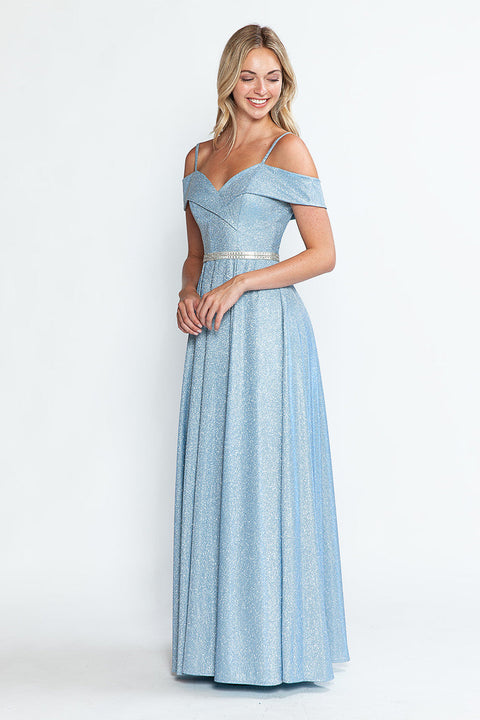 Long Pleated Formal Metallic Prom Dress Lenovia 5236