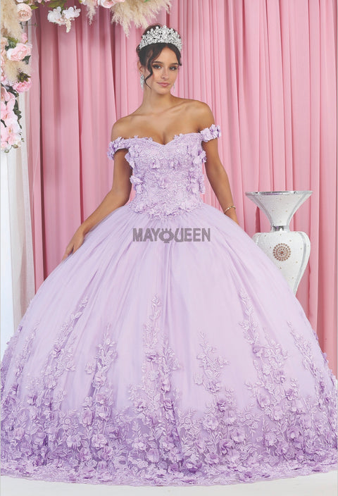 May Queen LK158 Off-Shoulder Ballgown with 3D Floral Appliqués