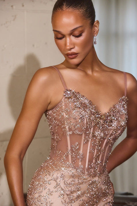 Ladivine J889 Sequin Appliqué Sleeveless Gown with Elegant Silhouette