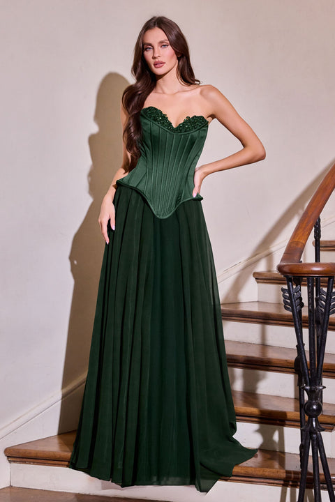 Ladivine J891 chiffon strapless a-line gown — front view
