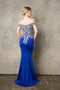 Juno 0932 Shimmering Off-Shoulder Mermaid Gown with Golden Embellishments