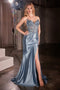 Ladivine KV1112 Appliqué Satin Strapless Gown with Slit