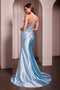 Ladivine KV1112 Appliqué Satin Strapless Gown with Slit