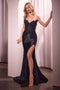 Ladivine KV1112 Appliqué Satin Strapless Gown with Slit