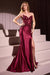 Ladivine KV1112 Appliqué Satin Strapless Gown with Slit