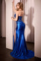 Ladivine KV1112 Appliqué Satin Strapless Gown with Slit