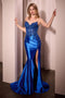 Ladivine KV1112 Appliqué Satin Strapless Gown with Slit