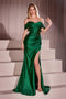 Ladivine KV1115 Glitter Satin Slit Gown (Off Shoulder)