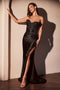 Ladivine KV1116 Appliqué Satin Strapless Gown with Slit