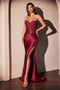 Ladivine KV1116 Appliqué Satin Strapless Gown with Slit