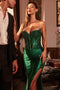 Ladivine KV1116 Appliqué Satin Strapless Gown with Slit