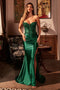 Ladivine KV1116 Appliqué Satin Strapless Gown with Slit