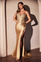 Ladivine KV1116 Appliqué Satin Strapless Gown with Slit