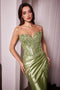 Ladivine KV1116 Appliqué Satin Strapless Gown with Slit