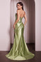 Ladivine KV1116 Appliqué Satin Strapless Gown with Slit