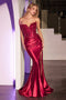 Ladivine KV1116 Appliqué Satin Strapless Gown with Slit