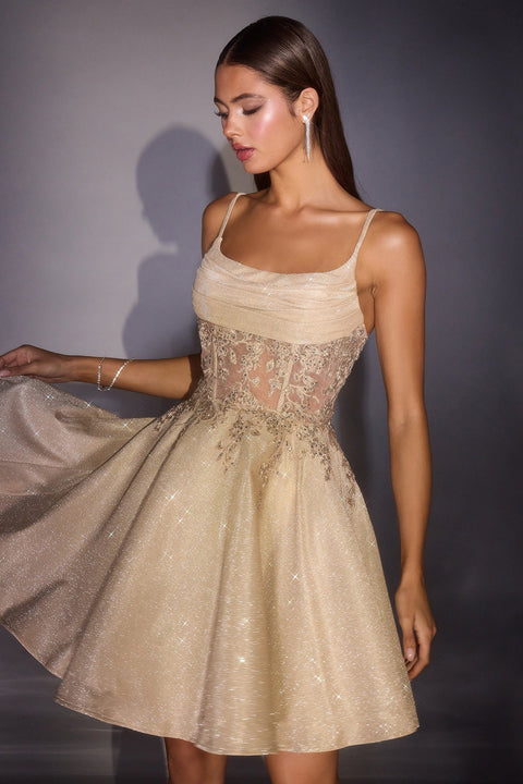Ladivine KV1152 glitter short sleeveless a-line dress — product view
