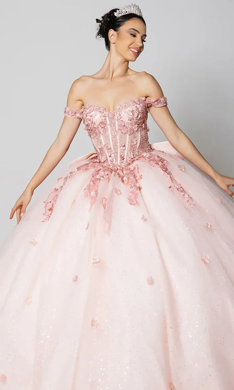 May Queen LK278 - Romantic Off Shoulder Ballgown with Bow