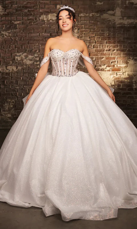 May Queen LK281 - Draped Sleeve Ballgown with Oversized Bow