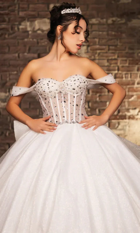 May Queen LK281 - Draped Sleeve Ballgown with Oversized Bow