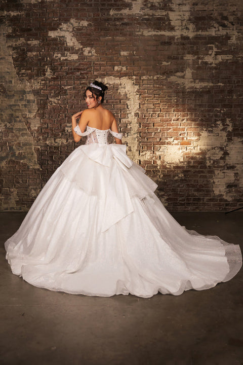 May Queen LK281 - Draped Sleeve Ballgown with Oversized Bow