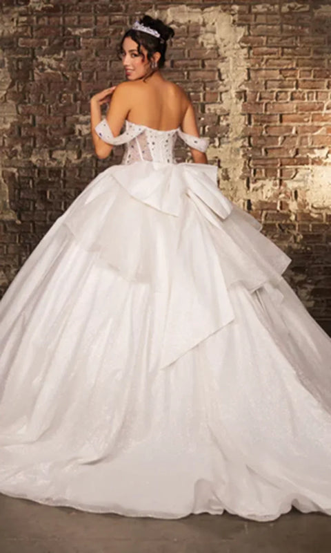 May Queen LK281 - Draped Sleeve Ballgown with Oversized Bow