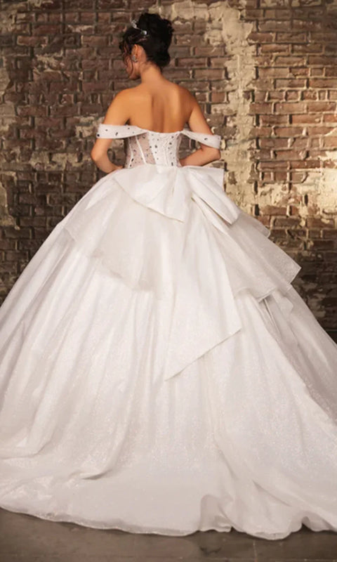 May Queen LK281 - Draped Sleeve Ballgown with Oversized Bow