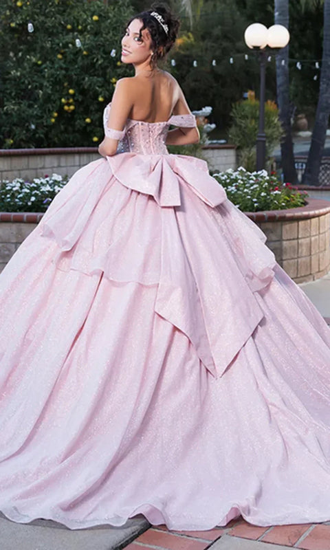 May Queen LK281 - Draped Sleeve Ballgown with Oversized Bow