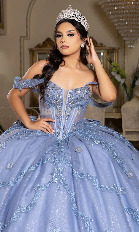 May Queen LK283 - Illusion Corset Lace-Up Back Ballgown