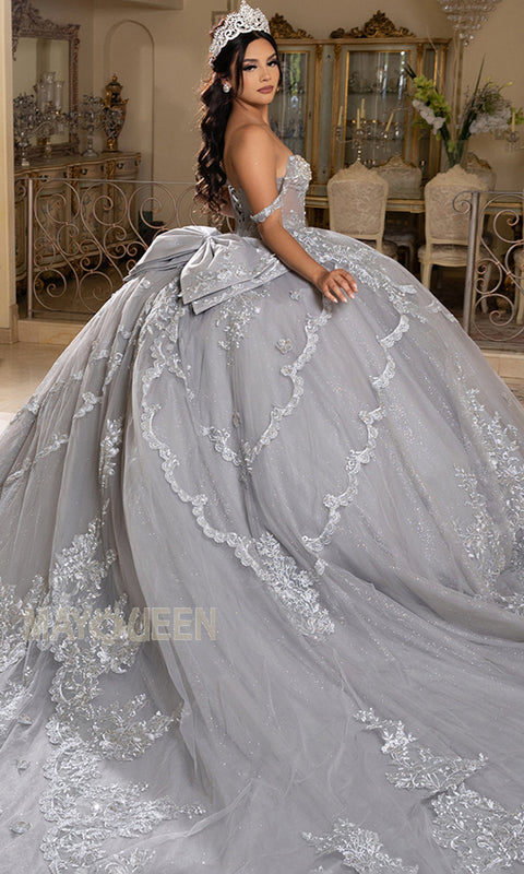 May Queen LK283 - Illusion Corset Lace-Up Back Ballgown
