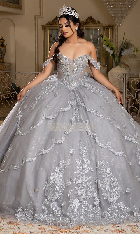 May Queen LK283 - Illusion Corset Lace-Up Back Ballgown