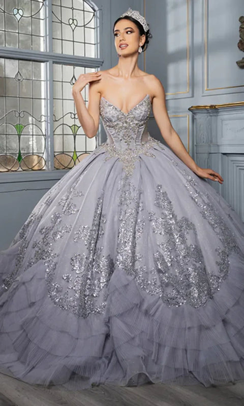 May Queen LK284 - Strapless Beaded Corset Ballgown