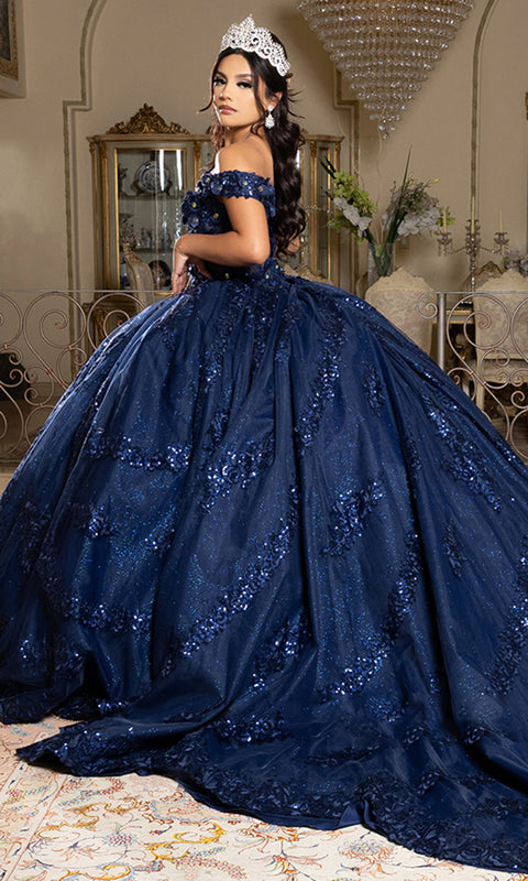 May Queen LK285 - Off Shoulder Sparkle Layered Ballgown