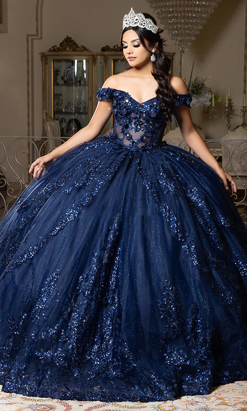 May Queen LK285 - Off Shoulder Sparkle Layered Ballgown