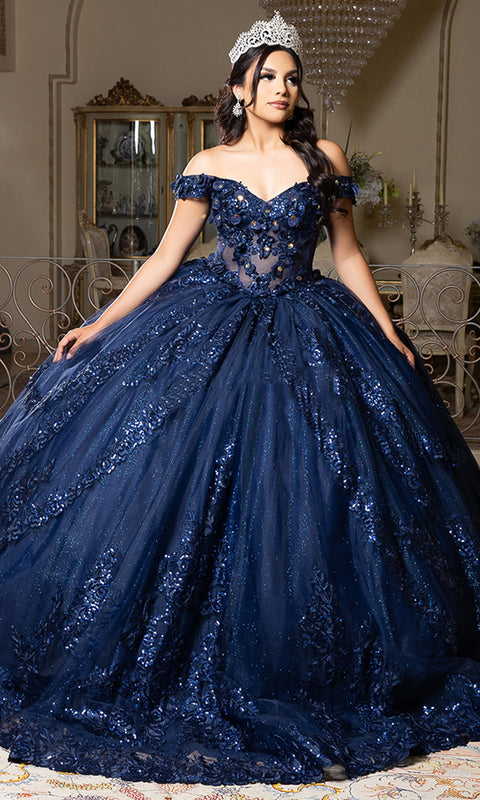 May Queen LK285 - Off Shoulder Sparkle Layered Ballgown