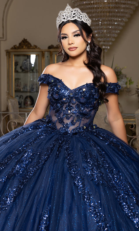 May Queen LK285 - Off Shoulder Sparkle Layered Ballgown