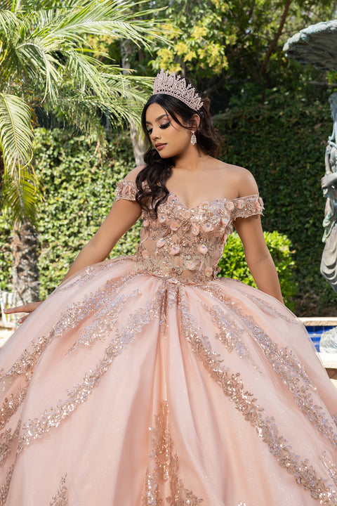May Queen LK285 - Off Shoulder Sparkle Layered Ballgown