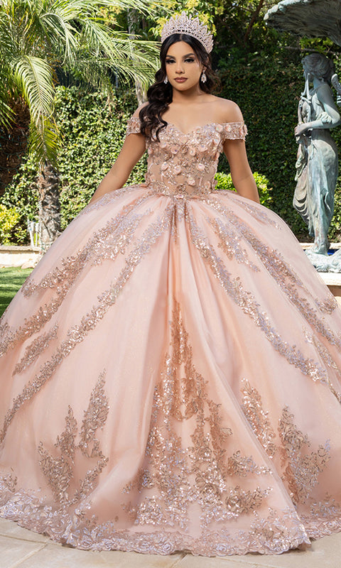 May Queen LK285 - Off Shoulder Sparkle Layered Ballgown