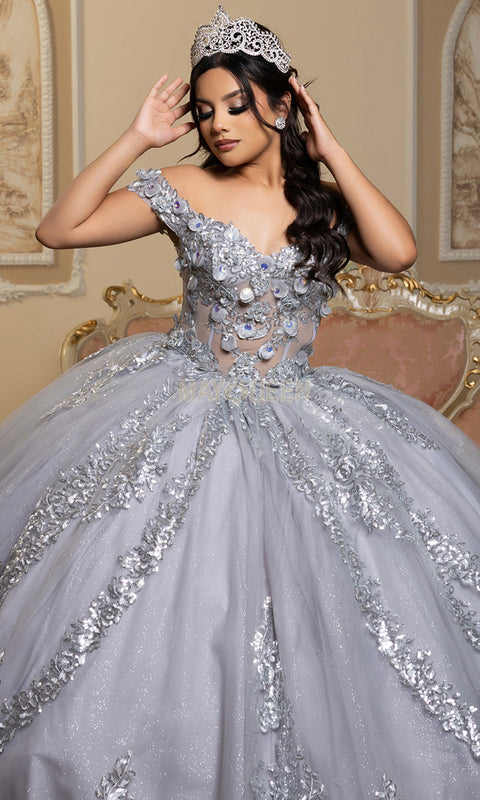 May Queen LK285 - Off Shoulder Sparkle Layered Ballgown