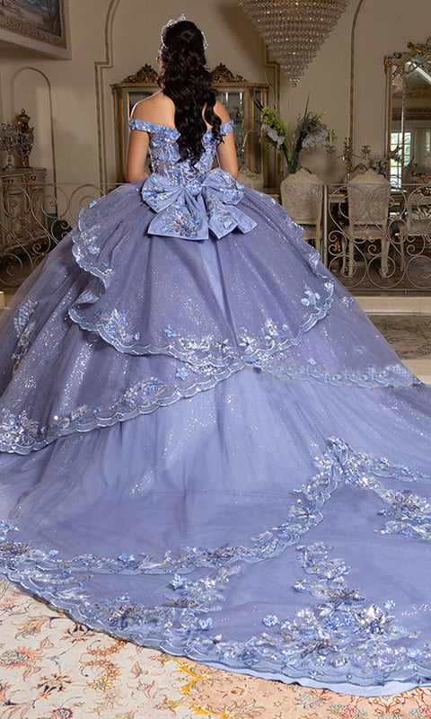 May Queen LK286 - Off Shoulder Ballgown with Scalloped Detail