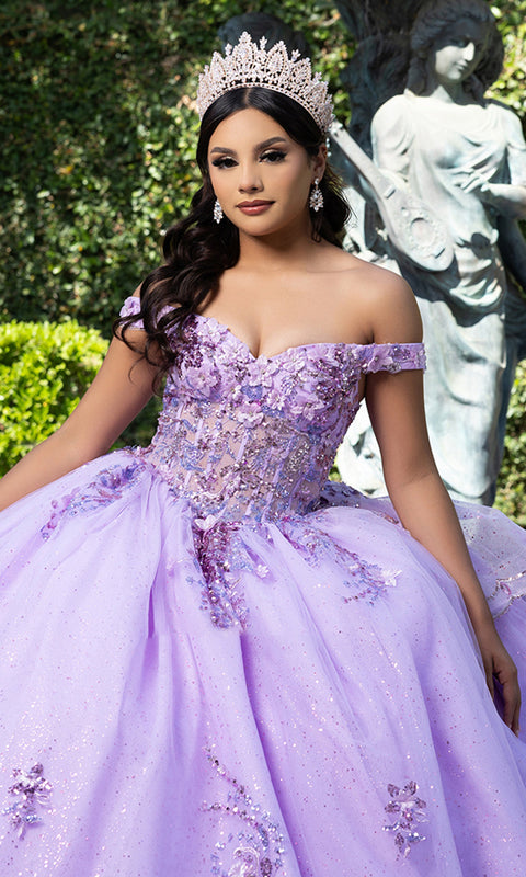 May Queen LK286 - Off Shoulder Ballgown with Scalloped Detail