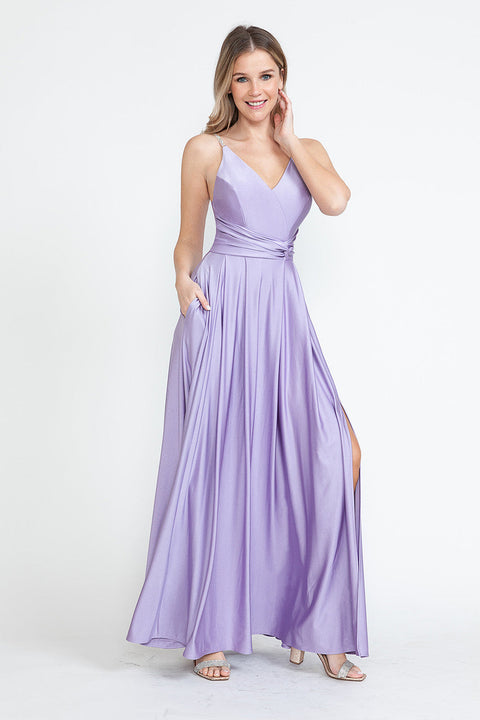A Line Formal Slit Long Prom Dress Lenovia 5275