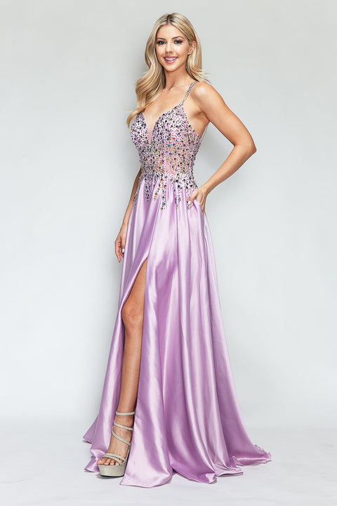 Slit Prom Long Formal Dress Lenovia 8331