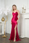 Sleek Satin Sleeveless Cowl Slit Dress by Juno M1010